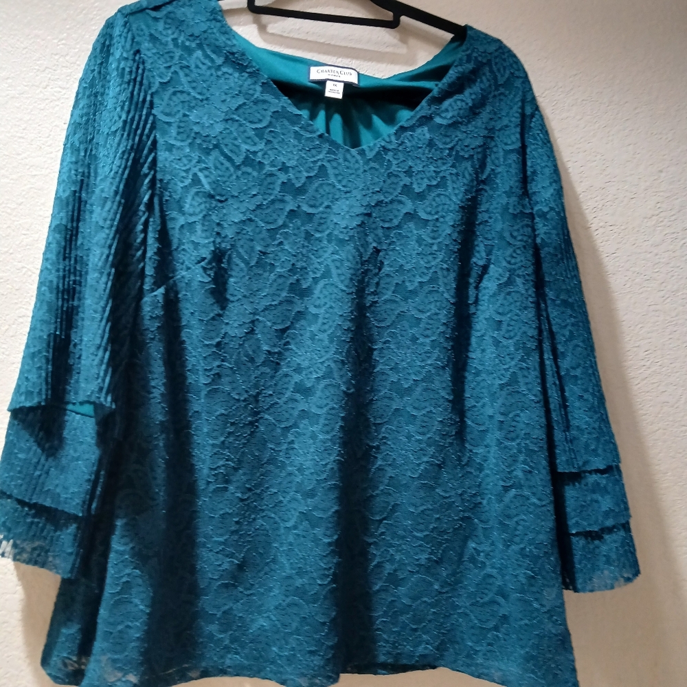 Charter club size 1X Teal Lace Women Top